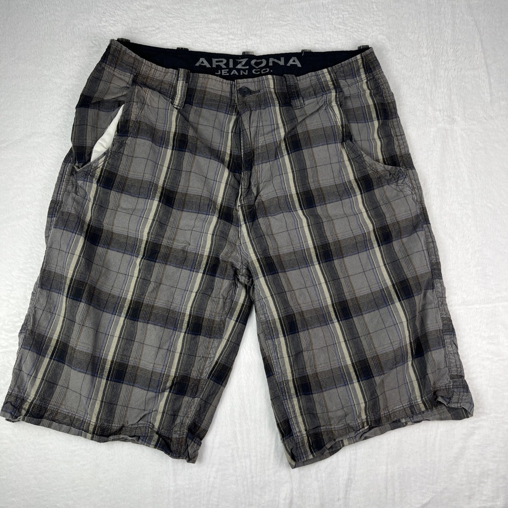 Arizona Chino Shorts Kens 36 Gray Black Plaid Cotton Flat Front Streetwear
